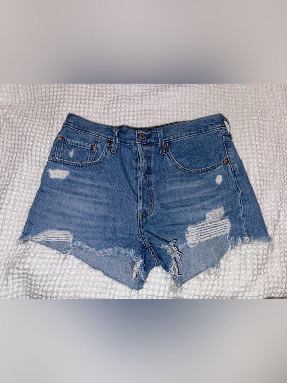 Levi's Blue Distressed Jean Shorts